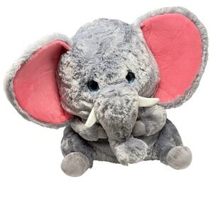 Nanco Belly Buddy Gray Elephant Large Blue Eyes Plush Stuffed Super Soft 20"
